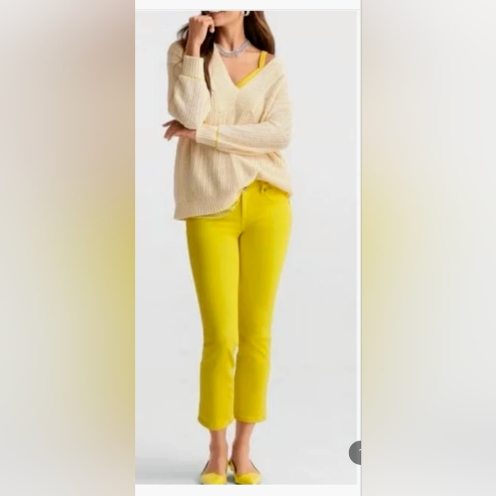 Cabi Kick Back Kick Flare Crop Yellow Jeans Sz 2  NWOT *S - Picture 2 of 7
